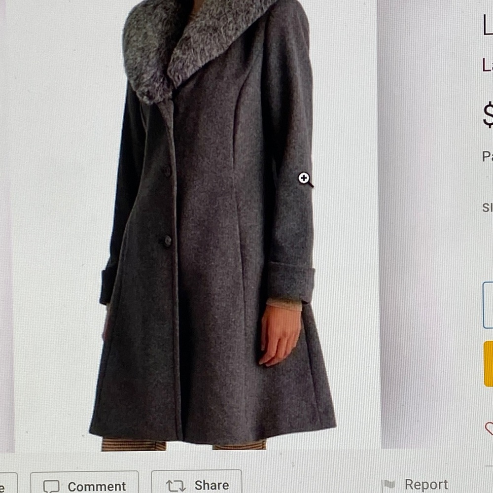 Ralph Lauren Classic Full Length Wool Blend Faux Fur Collar Coat size 14